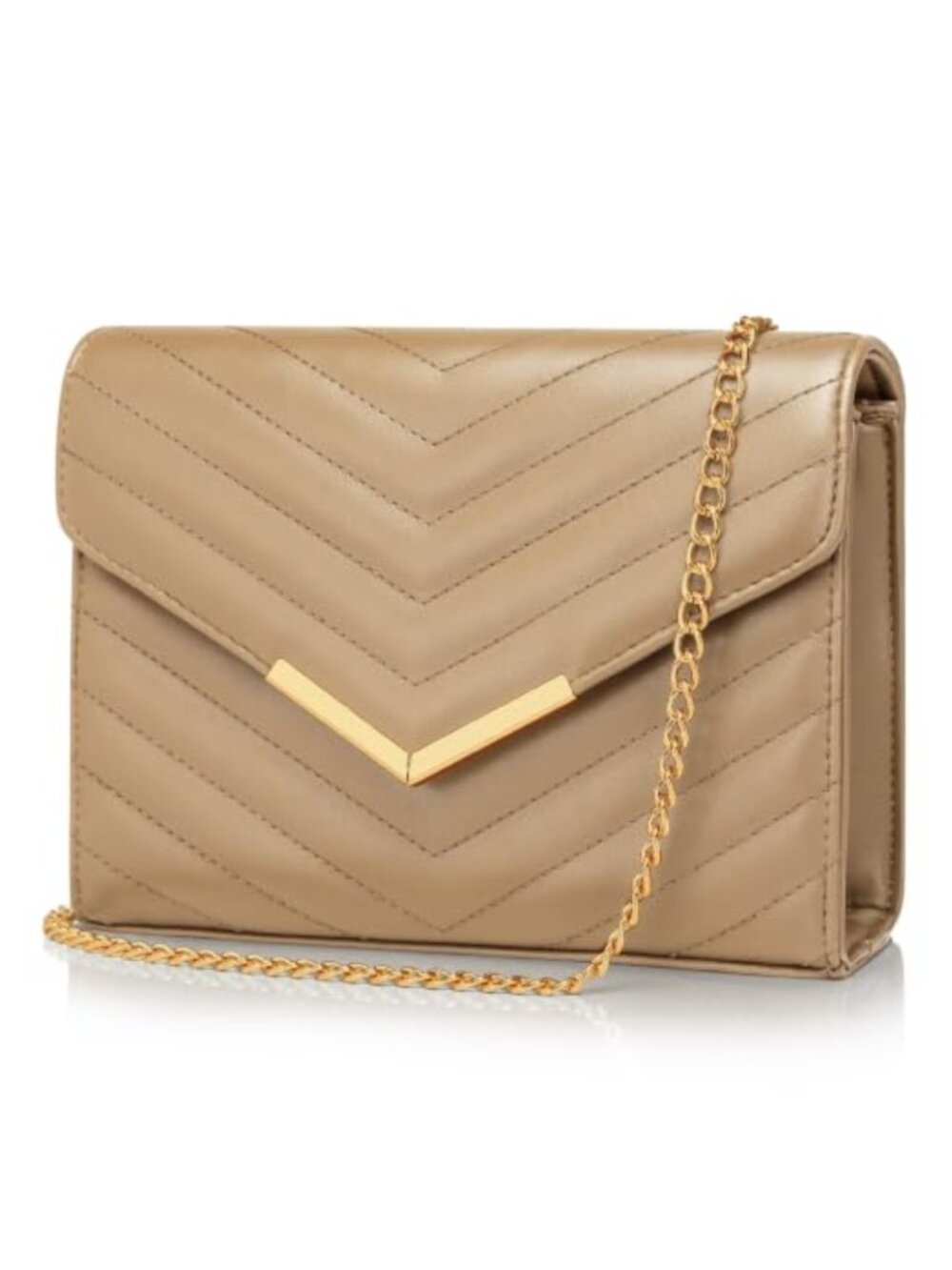 Vegan Leather Evening Envelope Clutch with Detachable Chain Crossbody Bag